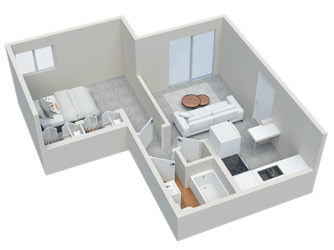Floor plan for 1 bed, 1 bath, 427 sqft